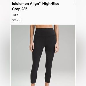 Lululemon align high-rise crop 23”. Black. Size 4.